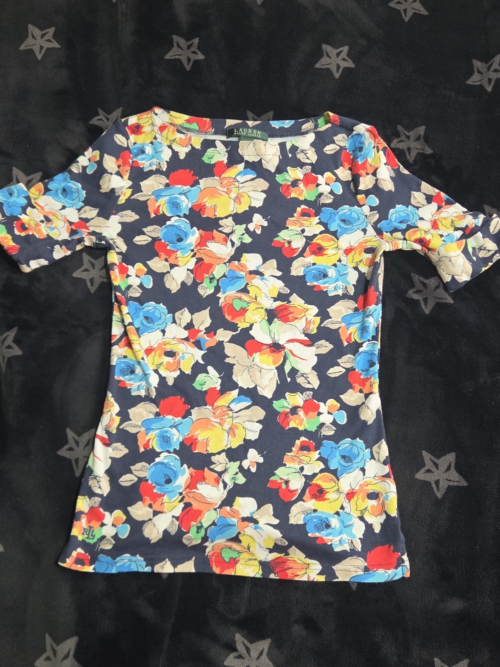 Lauren Ralph Lauren Navy Short Sleeve Floral Tee